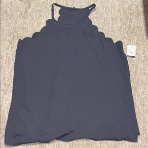 New Medium grey blue Loft halter tank top scalloped edges cute and sexy!